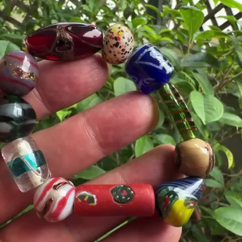 多宝老琉璃珠 手链43克 清代老琉璃 贸易珠 老琉璃珠 老珠子 手链 - 手链/手环 - 玻璃 多色