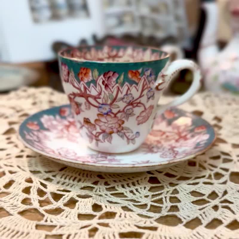 50366-绝美法国古董Sarreguemines Minton 218手绘咖啡杯碟组 - 咖啡杯/马克杯 - 瓷 银色