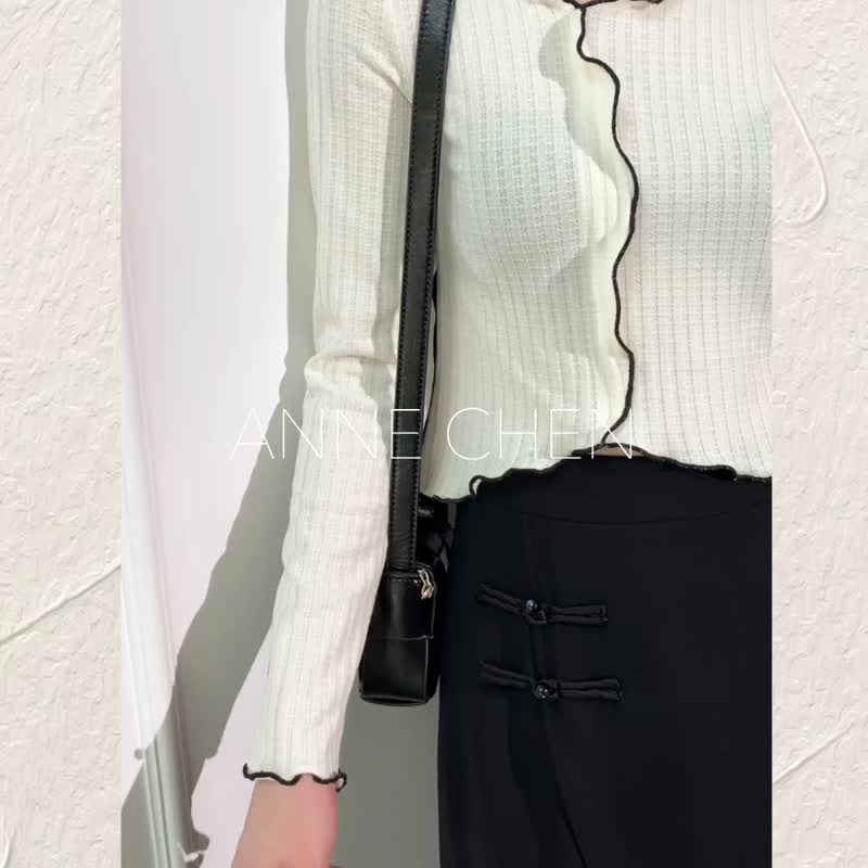 法式针织上衣气质白色长袖修身打底衫针织衫 - 女装针织衫/毛衣 - 聚酯纤维 