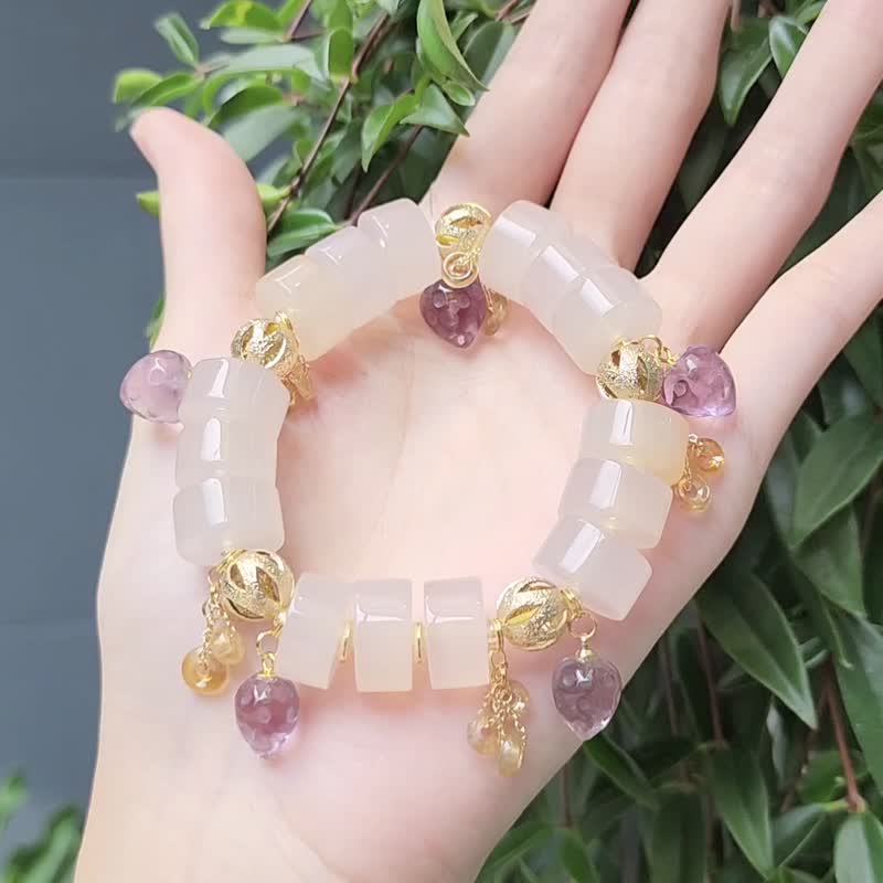 顶级白玉瓍 紫黄晶 金碧玺 金印紫绶 姚黄魏紫 手链 单品 礼物 - 手链/手环 - 宝石 紫色