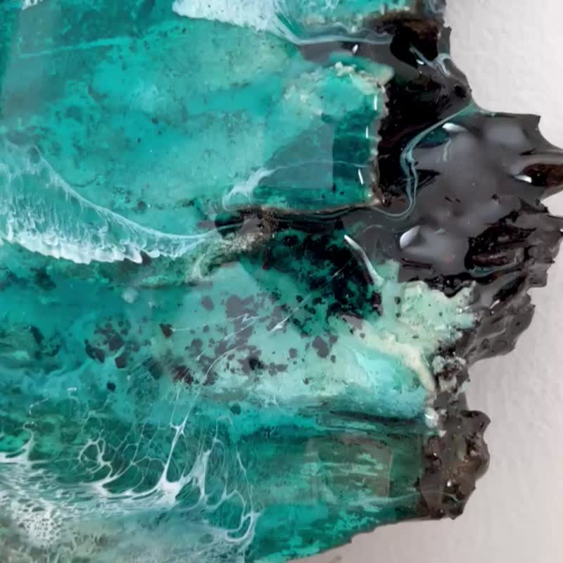 蓝色海洋树脂艺术木 树脂壁 海浪墙装饰是海滩主题树脂活边 - 墙贴/壁贴 - 树脂 蓝色