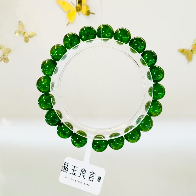 天然浓绿透辉石9.5mm24g水晶净化修复能量磁场精神疗愈清新忧郁 - 手链/手环 - 水晶 绿色