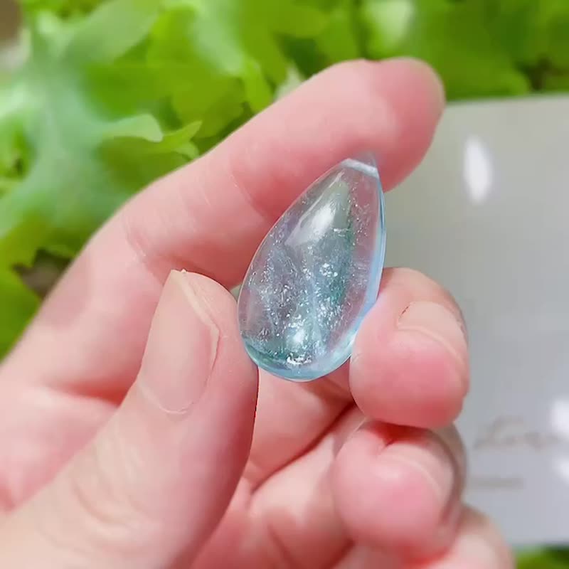 透明蓝色的日常 /  玻璃糖纸星光感 天然爆闪海蓝宝大水滴项链 - 项链 - 水晶 蓝色