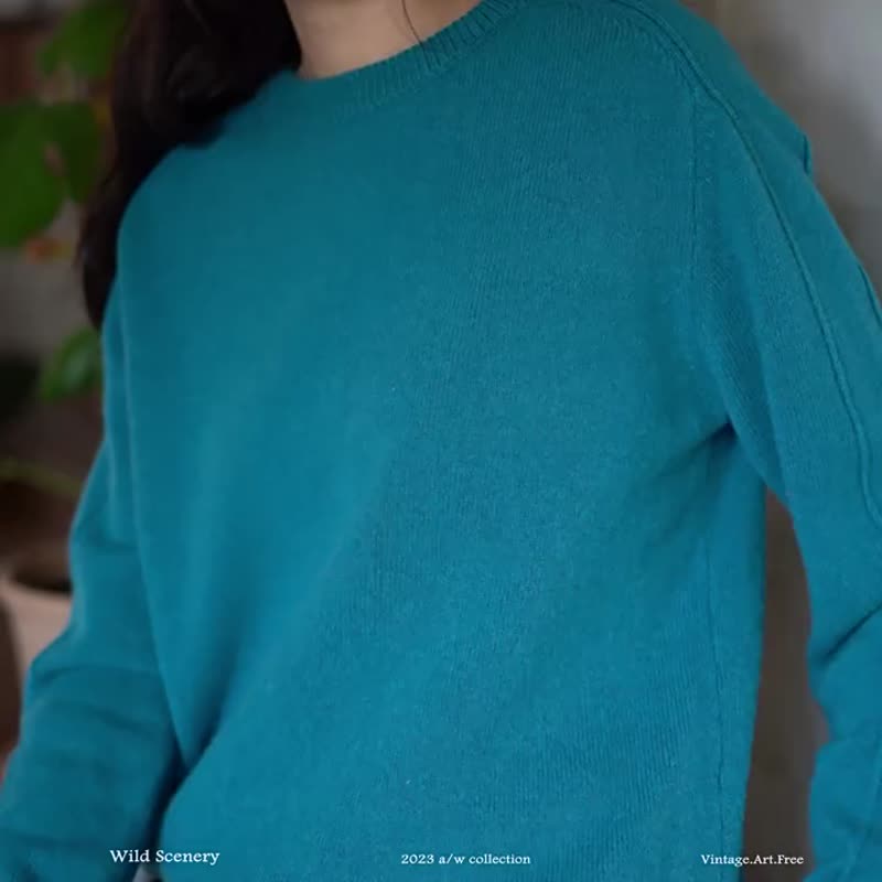 芽黃色/孔雀藍 2色 經典綿羊毛圓領毛衣 秋冬百搭圓領針織衫 - 女装针织衫/毛衣 - 羊毛 黄色