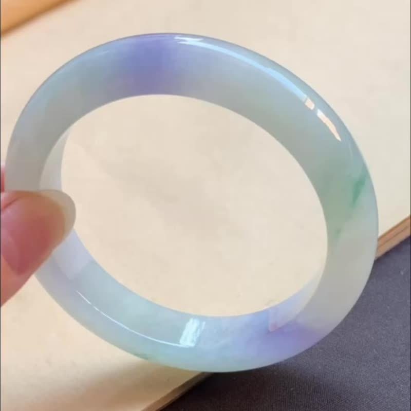 冰种 天然翡翠 缅甸 A玉 玉镯 • 冰种紫罗兰飘花翡翠福镯 - 手链/手环 - 玉石 紫色