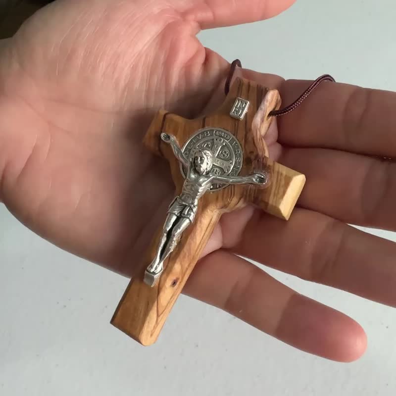 天主教十字架圣本笃男士木项鍊 汽车吊饰 16979 - 吊饰 - 木头 咖啡色