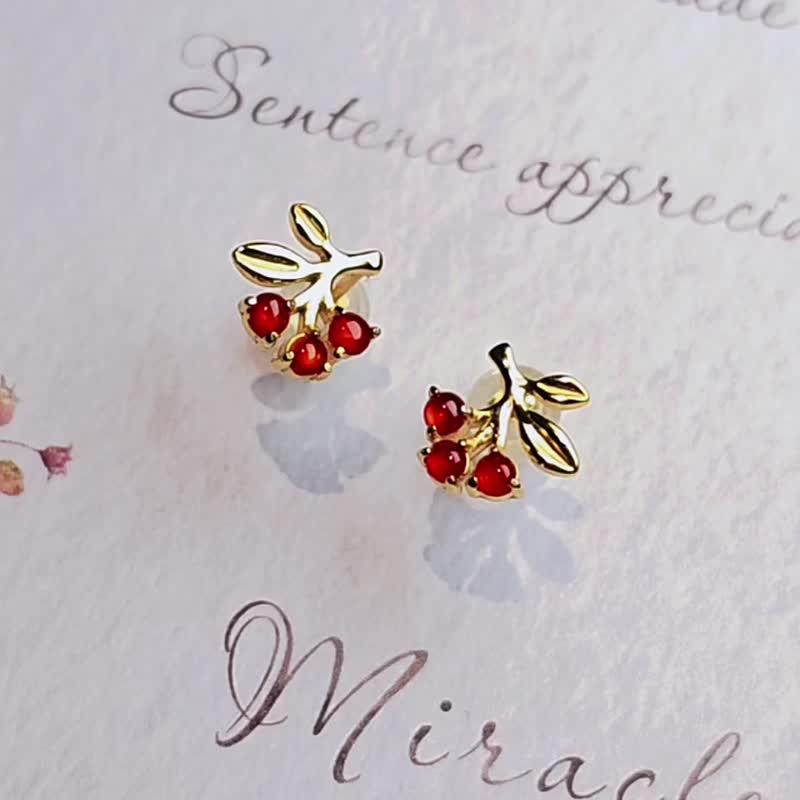 鸿运•姻缘•制太岁|无烧冰玻红翡樱桃|缅甸A货翡翠纯银耳环 - 耳环/耳夹 - 玉石 