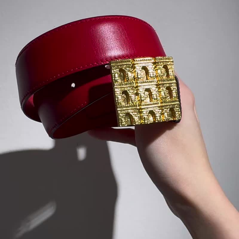 中古未使用品 Celine 凯旋门 红色皮带 腰带 65cm 礼物 - 皮带/腰带 - 真皮 红色