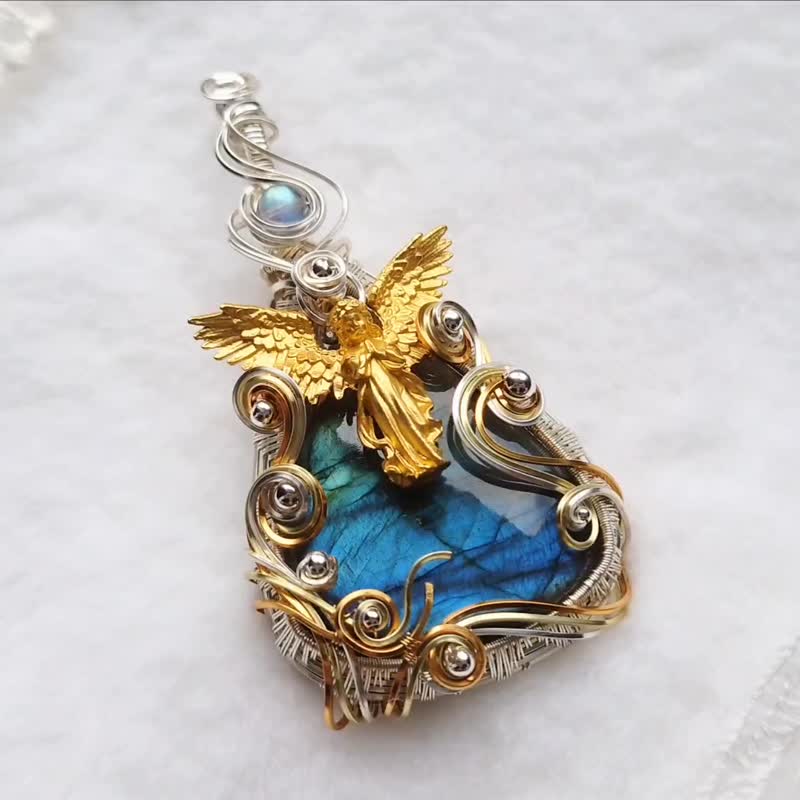 【 天使福音 】拉长石吊坠/ 圣诞节礼物/情人礼物/2024新年/净化 - 项链 - 宝石 