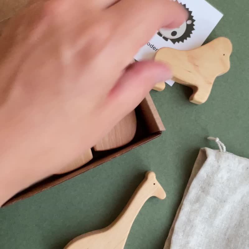 Cute wooden Safari animals toys, Waldorf animals toys, open-ended play toys - 玩具/玩偶 - 木头 透明