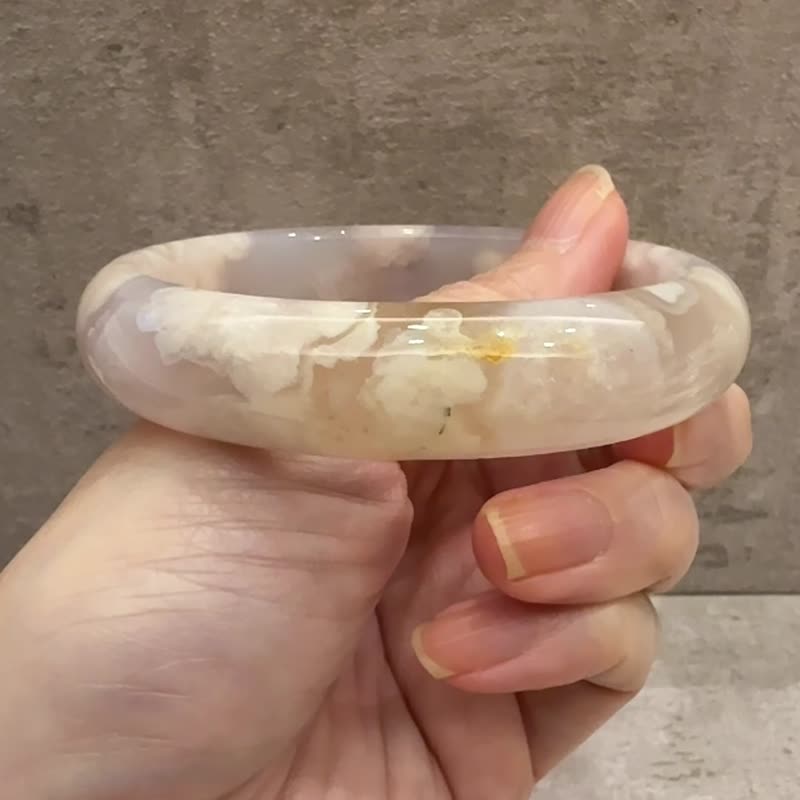 樱花玛瑙手镯 玛瑙手镯仙女色紫冰底粉炸花正镯套镯61-62可戴 - 手链/手环 - 玉石 