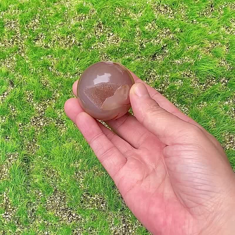 招财转运-天然开口笑小晶洞樱花玛瑙开运球 办公室 疗愈 摆件 - 其他 - 水晶 多色