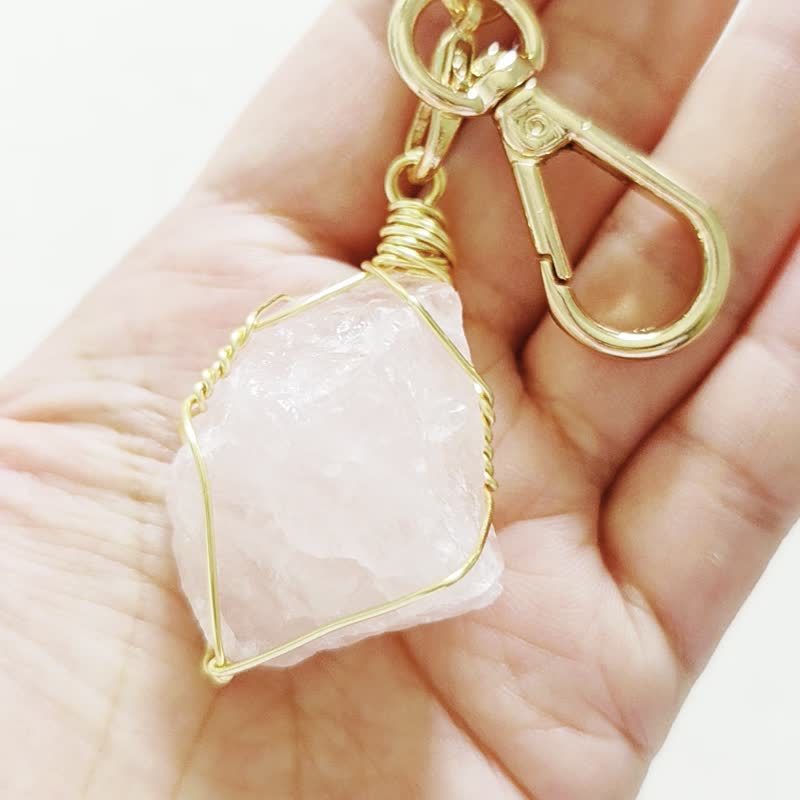 粉晶钥匙圈 矿石钥匙圈 水晶钥匙圈 水晶匙扣 原石钥匙圈 - 钥匙链/钥匙包 - 宝石 粉红色