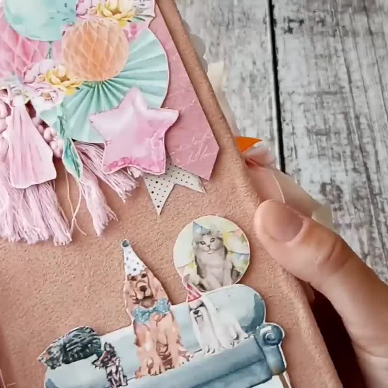 Pet junk journal handmade for kids Birthday notebook thick completed - 笔记本/手帐 - 纸 粉红色