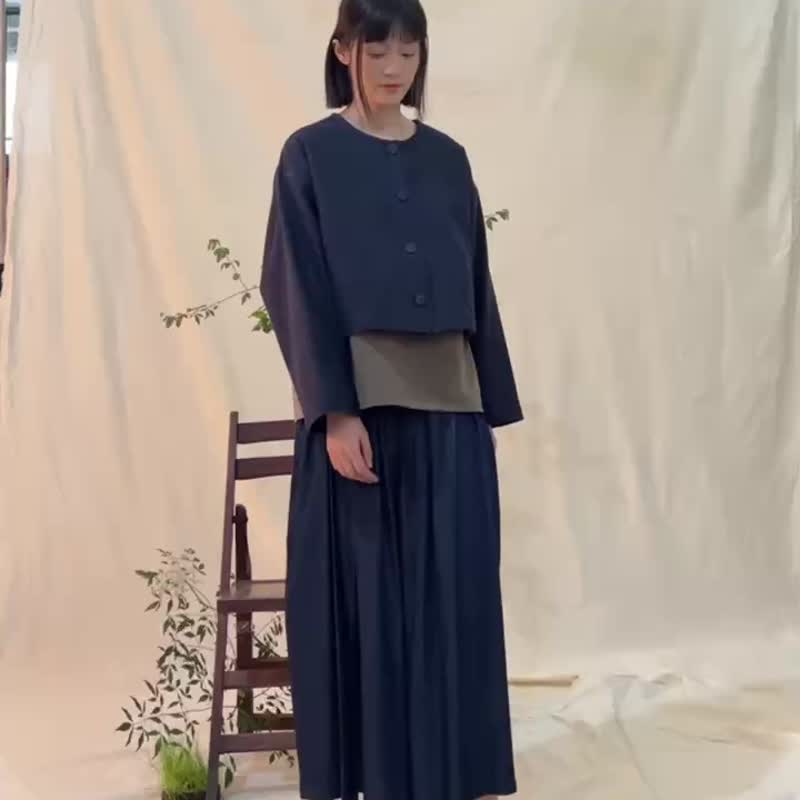 仿單寧 長絨棉春秋短款寬版外套 O221243 - 女装休闲/机能外套 - 棉．麻 黑色