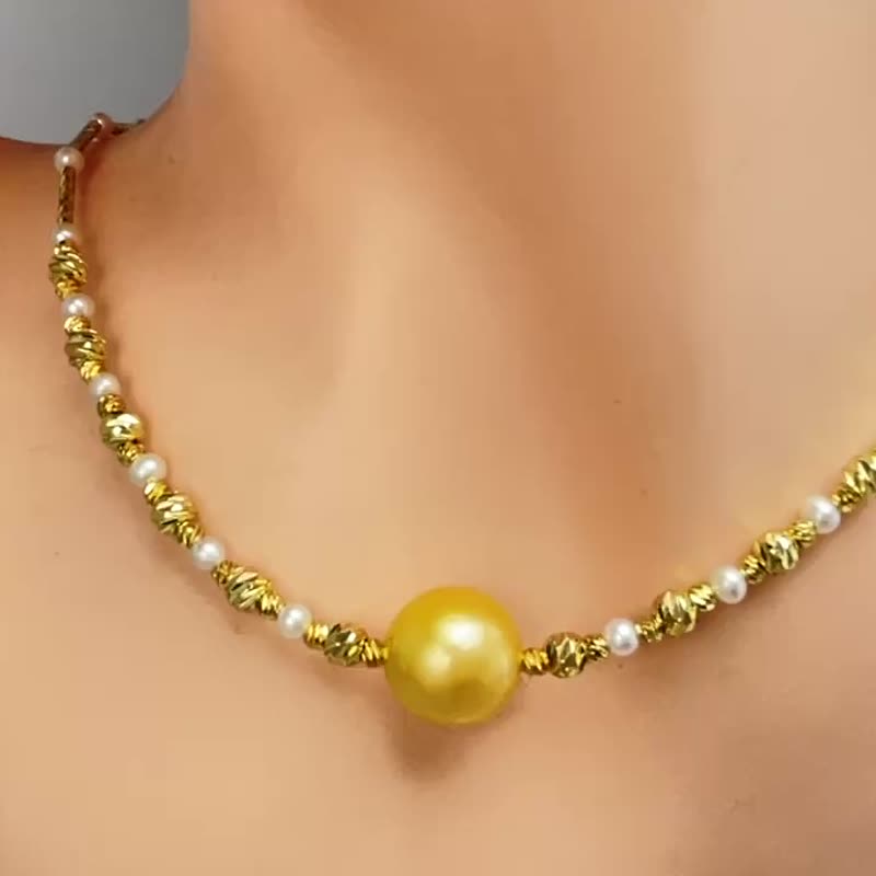 金色光芒 天然海水珍珠 菲律宾金珠 香槟金色 纯银 项链/毛衣链 - 项链 - 珍珠 金色