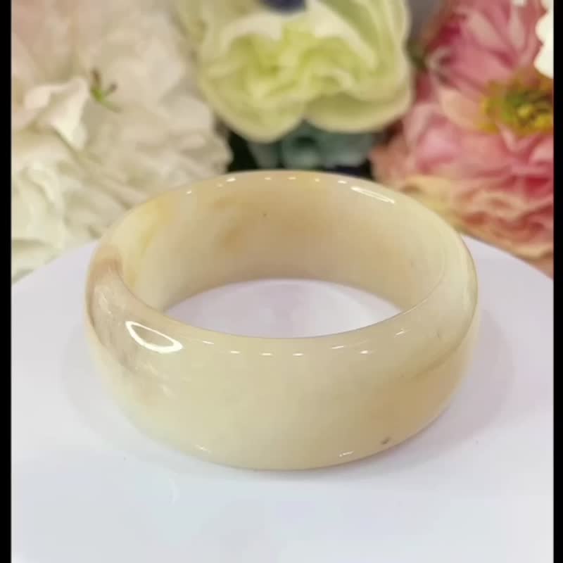 NO.14冰润宽版金丝玉紫罗兰 手镯 60 MM 圈口 新疆料 轮胎镯 - 手链/手环 - 玉石 多色