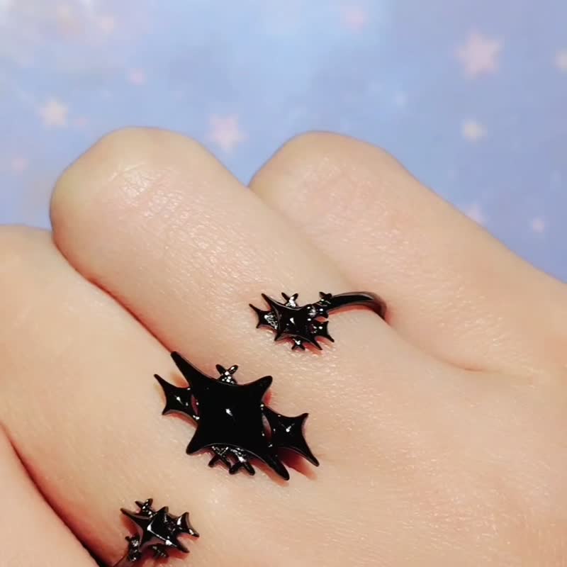 星闪闪电镀18K黑金纯银双指戒指 - 戒指 - 纯银 黑色