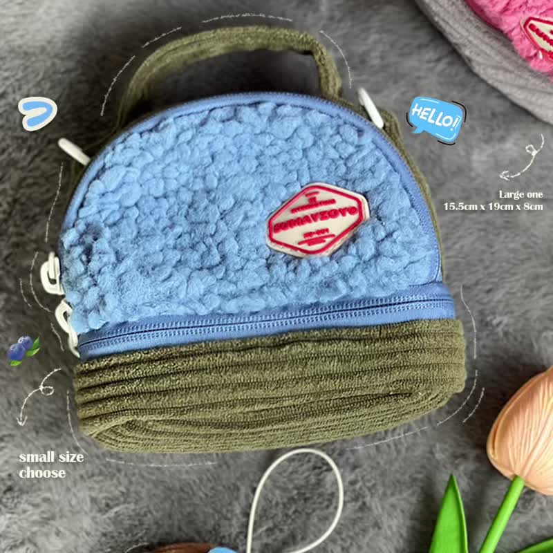 复古女孩系列 毛绒绒可爱收纳包 侧背包手提包化妆包 豆沙饼干S码 - 侧背包/斜挎包 - 聚酯纤维 粉红色