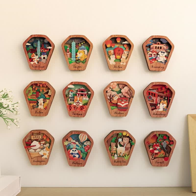 【星愿磁铁灯-缤纷红楼】台湾纪念品 /  生活配件 / 冰箱贴 - 摆饰 - 木头 多色