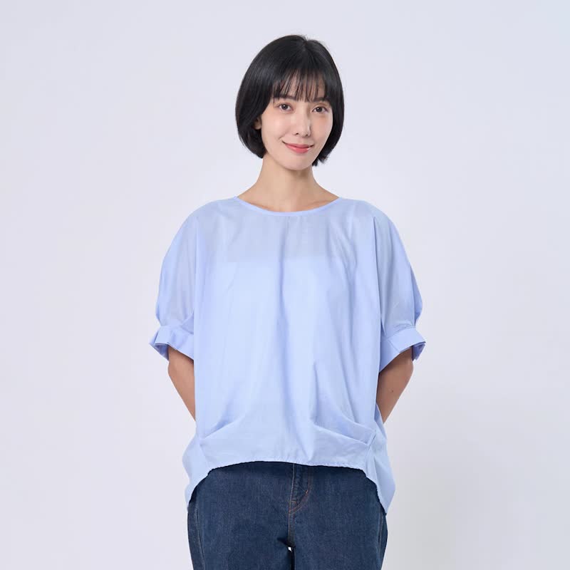 Pamela花摺袖棉質立體打摺上衣 (2色) - 女装上衣 - 棉．麻 蓝色