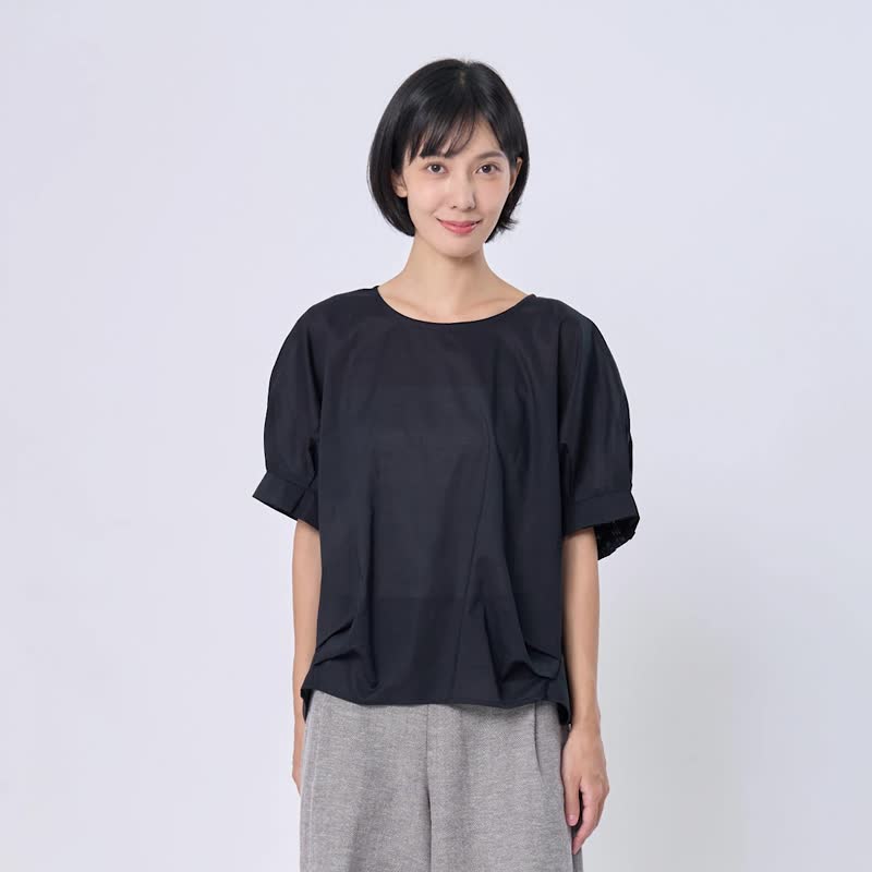 Pamela花摺袖棉質立體打摺上衣 (2色) - 女装上衣 - 棉 黑色