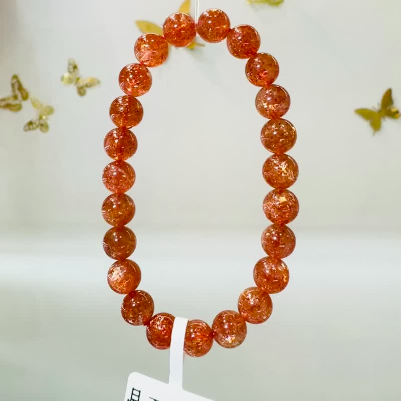 精品浓透闪金太阳太阳石8mm17.40g化太岁事业旺财阳气正面 - 手链/手环 - 水晶 红色