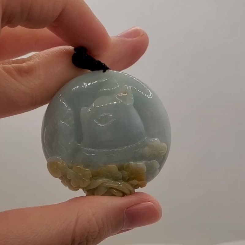 天然A货翡翠双彩仙气温柔猫咪花牌 - 项链 - 宝石 多色