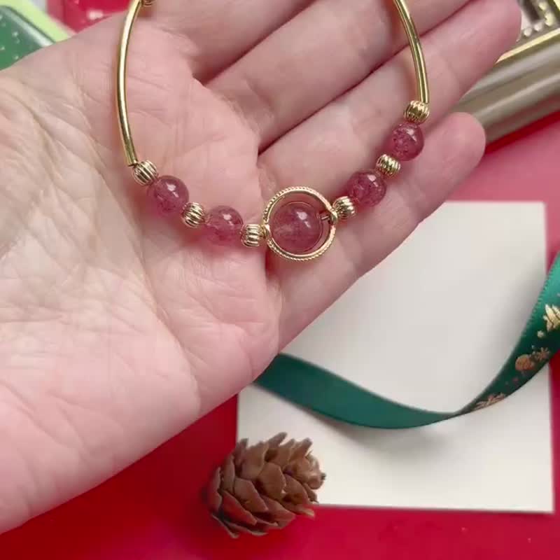 草莓晶 水晶手链 天然石 生日礼物 爱情运 - 手链/手环 - 水晶 红色