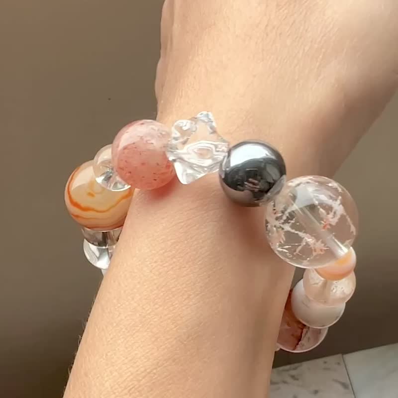 ||金雪|| 能量手环。雪花幽灵/红兔毛/超七/钛赫兹/白松石/花玛瑙 - 手链/手环 - 水晶 橘色