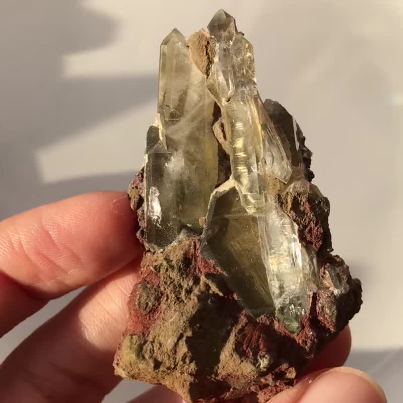 巴基斯坦 喜马拉雅 缝合水晶城堡 绿幽灵共生 白水晶簇 闪亮 - 摆饰 - 水晶 绿色