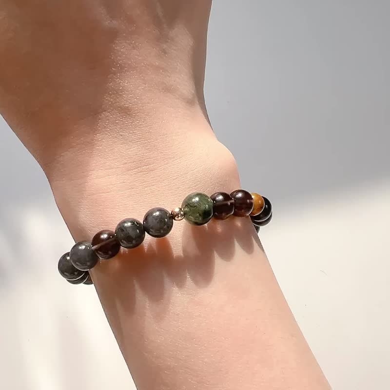 黎烟深深 天然石水晶手链 黄彼得石 绿发晶 黑拉长石 茶水晶 - 手链/手环 - 水晶 多色