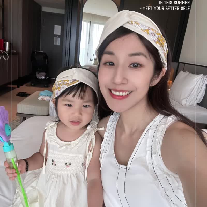 午后花园 亲子发带 宝宝发带 手作 - 婴儿帽/发带 - 棉．麻 卡其色