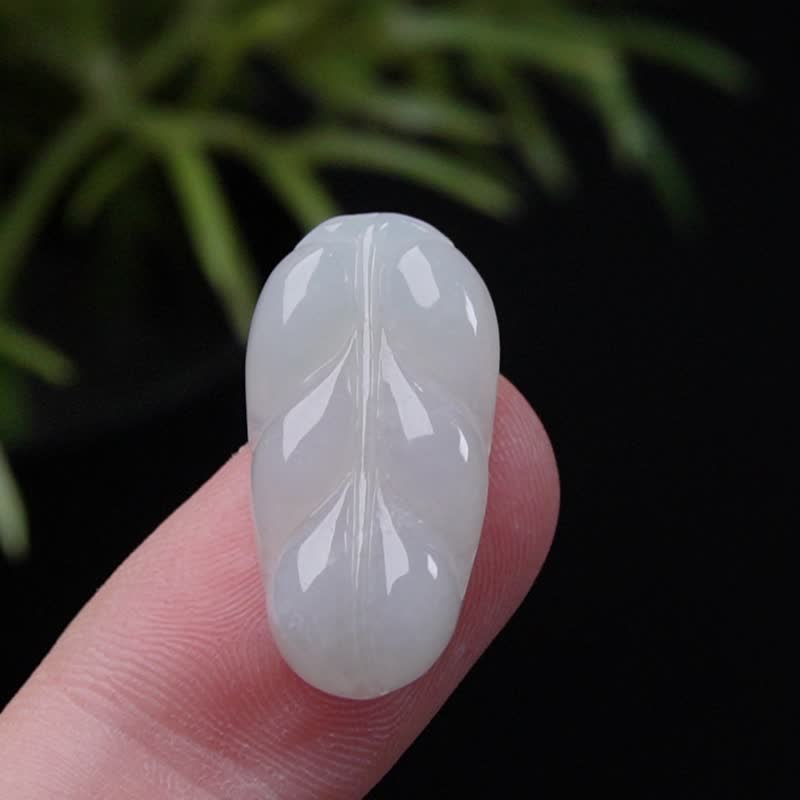 冰种白翡翡翠叶子 | 裸石 | 天然缅甸玉翡翠A货 | 送礼 - 吊饰 - 玉石 透明
