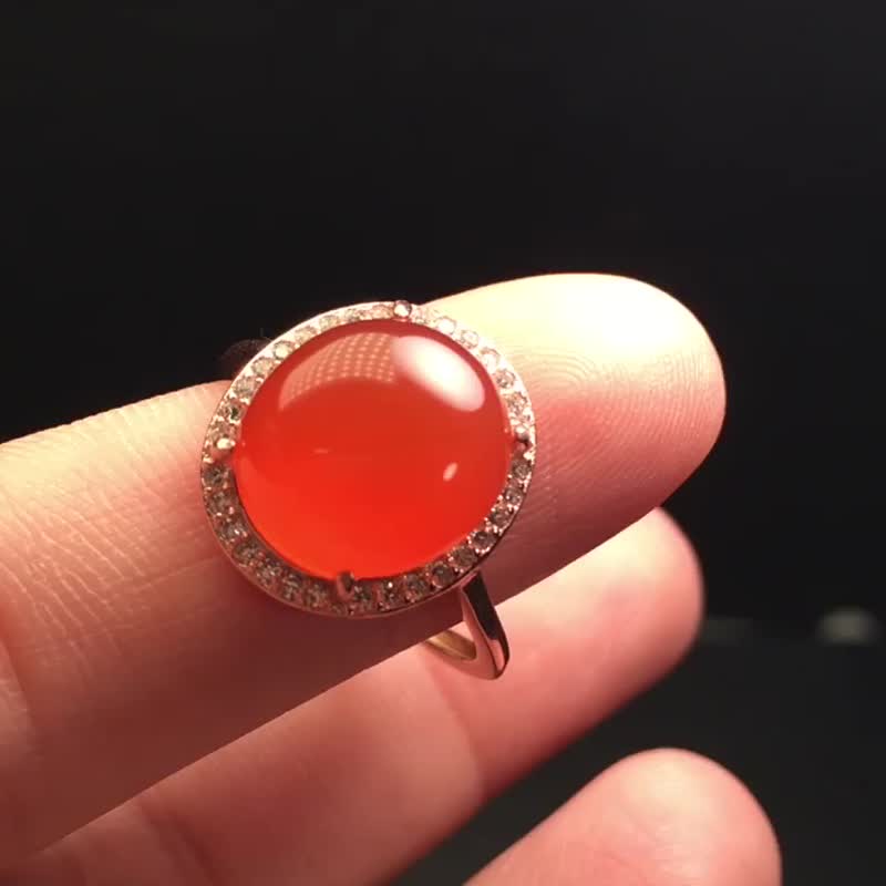 精品保山南红冰红戒指 规格11.3*10.5mm左右 镶嵌925银饰戒指 - 戒指 - 水晶 