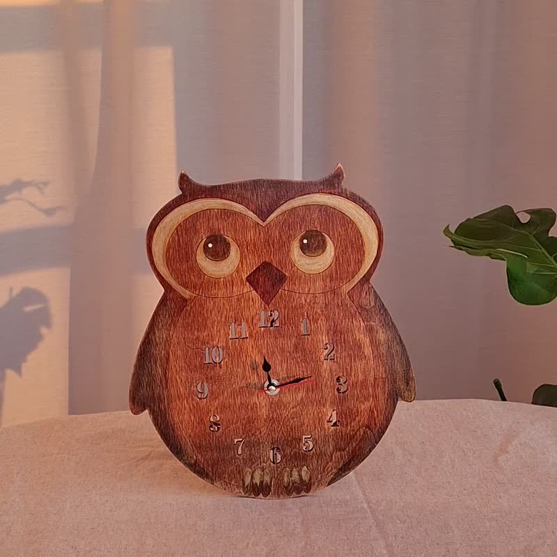 Wooden owl clock with numbers Cute wall clock Nursery wall clock Silent clock - 时钟/闹钟 - 木头 金色