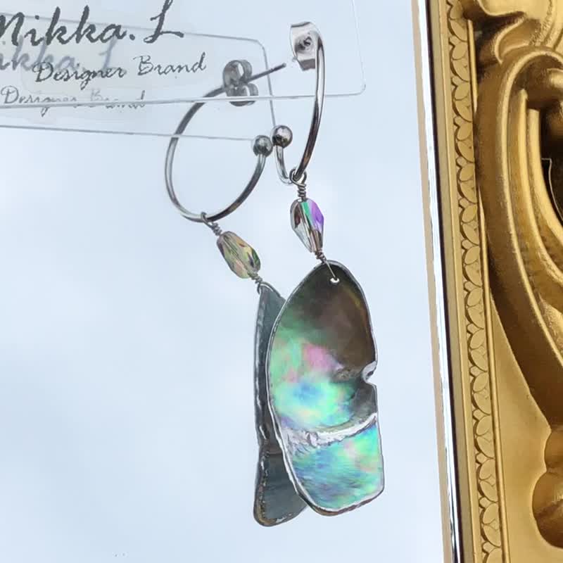 天然珍珠质层贝母 手工切割贝壳耳环 型格中性款海浪 抽象艺术 - 耳环/耳夹 - 贝壳 多色