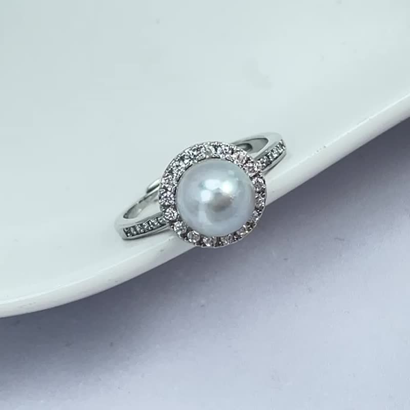 天然海水珍珠 akoya 真多麻 开口 满镶 纯银 戒指 - 戒指 - 珍珠 透明