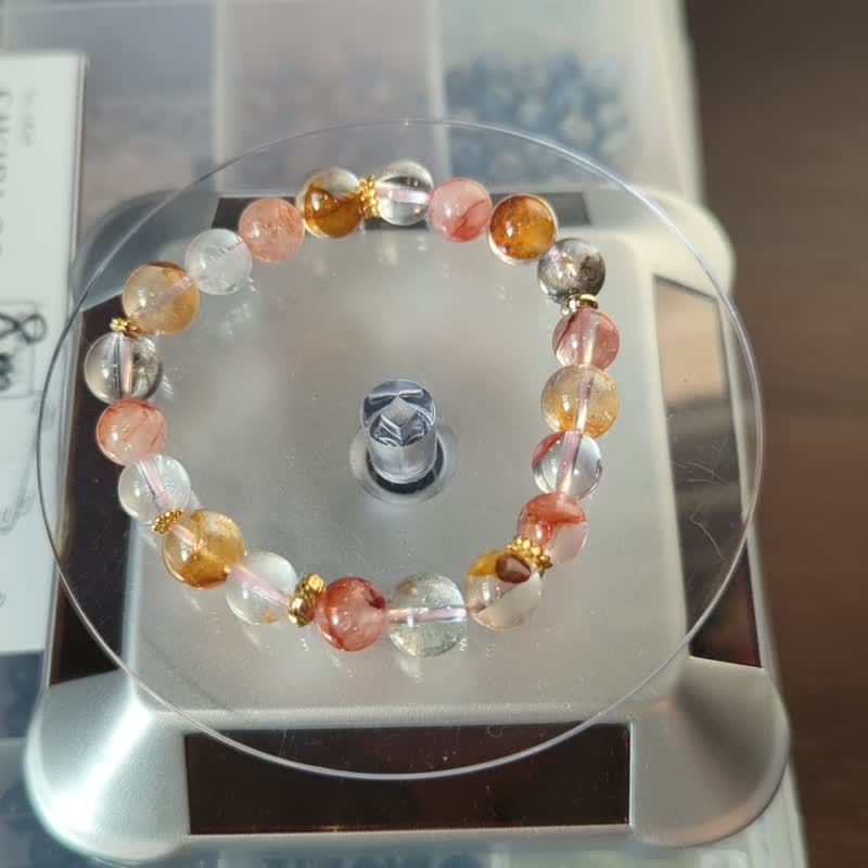 红胶花×黄胶花×绿幽灵 设计款水晶 - 手链/手环 - 水晶 红色