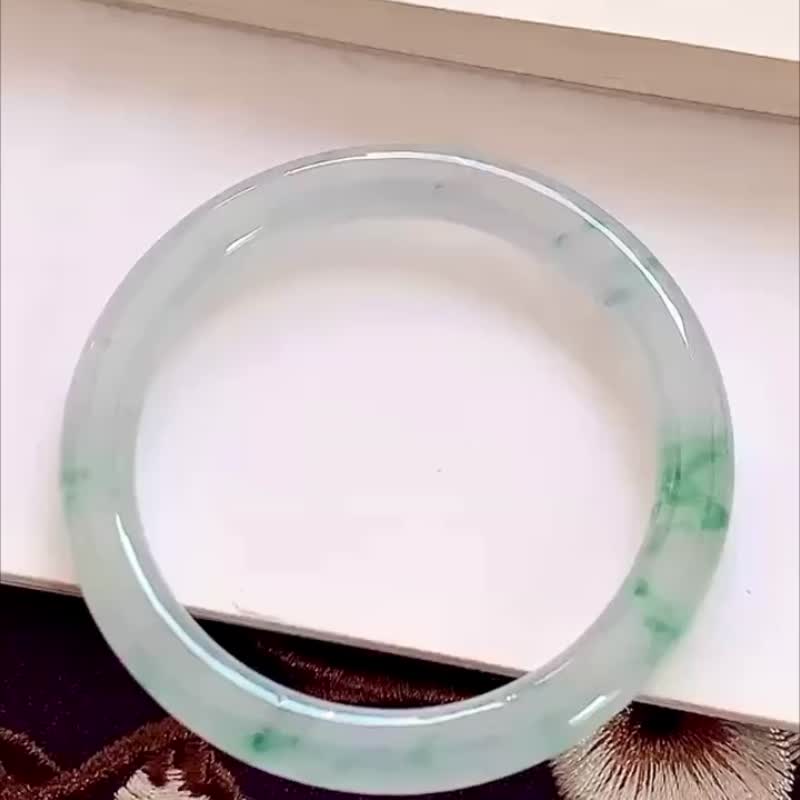 冰种 天然翡翠 缅甸 A玉 玉镯 • 冰种飘花翡翠圆镯 - 手链/手环 - 玉石 绿色