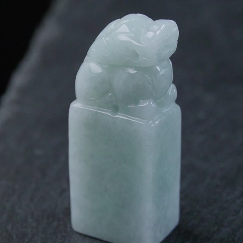 【招财神兽】淡绿翡翠貔貅玉印章 | 天然缅甸玉翡翠A货 | 送礼 - 印章/印台 - 玉石 绿色