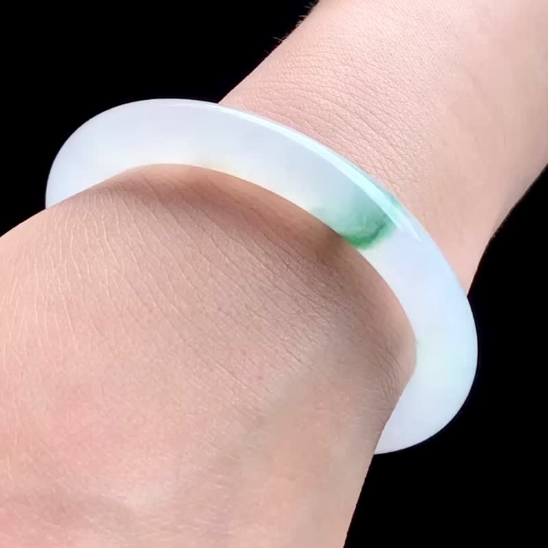 冰种翡翠天然翡翠玉镯A玉手镯 玉鈪 • 冰种飘花翡翠圆镯 - 手链/手环 - 玉石 白色