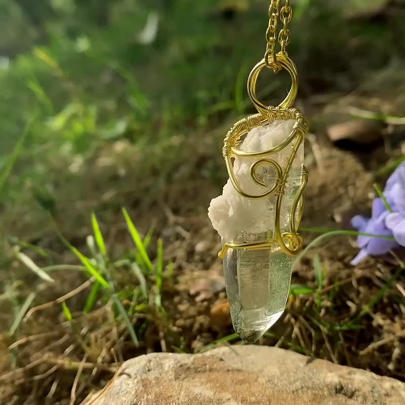 【天然水晶项链】喜马拉雅白水晶 / 绿幽灵共生 - 吊饰 - 水晶 白色