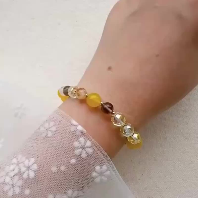 蜂蜜泡泡 / 玛瑙手链 茶晶 黄玛瑙 黄阿赛 水晶手链 - 手链/手环 - 半宝石 黄色