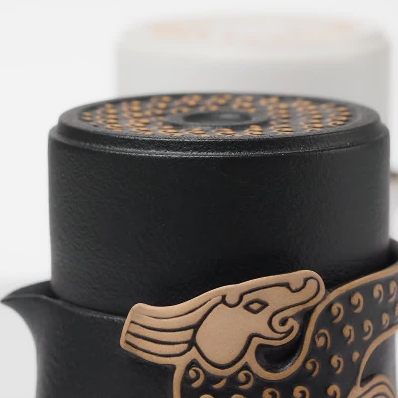 龙行天下旅行茶具快客杯一壶二杯户外随身便携式茶具 - 茶具/茶杯 - 陶 