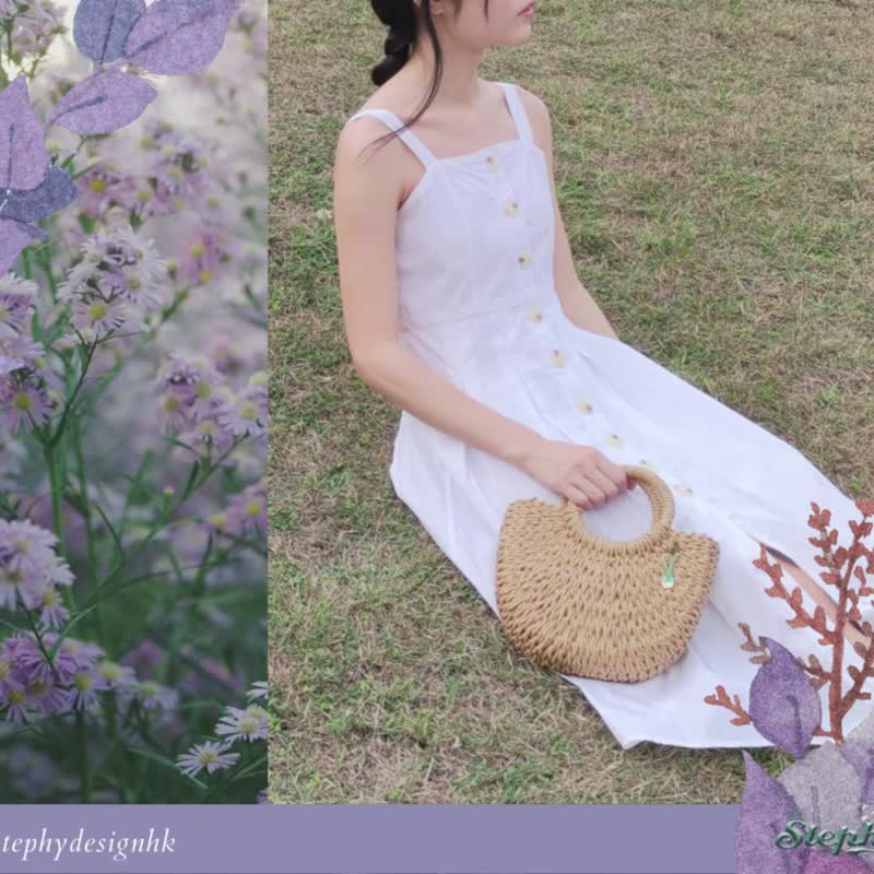 STEPHY 夏日仙人掌刺绣胸针&amp;棕色草编织手拎包 / 斜背草包 - 手提包/手提袋 - 其他材质 