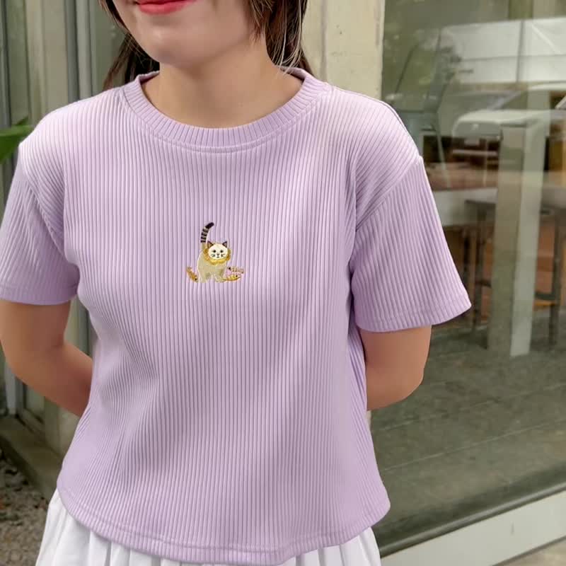 刺绣 Mini Tee : Cat with toys 猫与玩具 - 女装 T 恤 - 其他材质 紫色