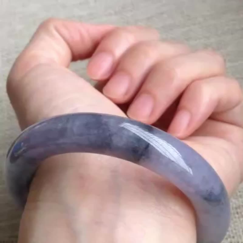 冰种翡翠天然翡翠玉镯A玉手镯 玉鈪 • 糯冰种紫乌鸡翡翠圆镯 - 手链/手环 - 玉石 紫色