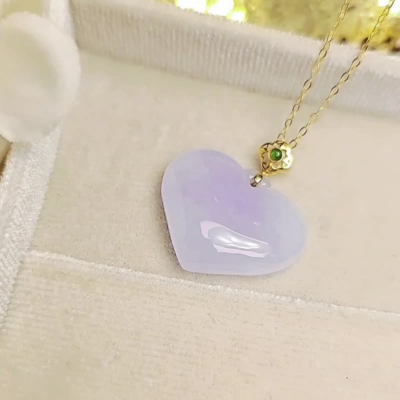 贵人•桃花•贵气|18k金四叶草仙女紫大爱心|缅甸A货翡翠吊坠 - 项链 - 玉石 
