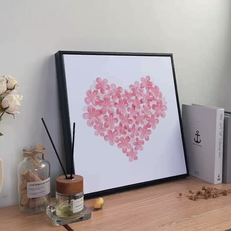 心花开- 爱心花朵疗愈挂画/粉色情人节布置/水彩/温柔清新北欧风 - 海报/装饰画/版画 - 棉．麻 多色